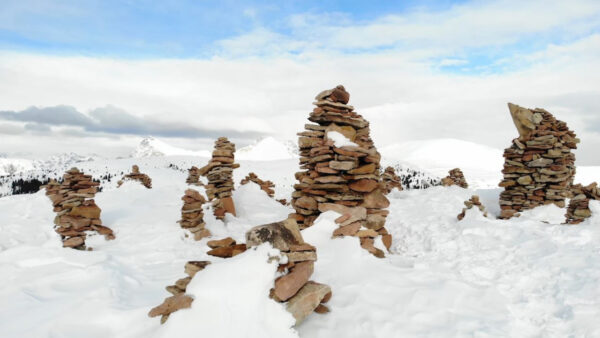 The stone cairns in winter